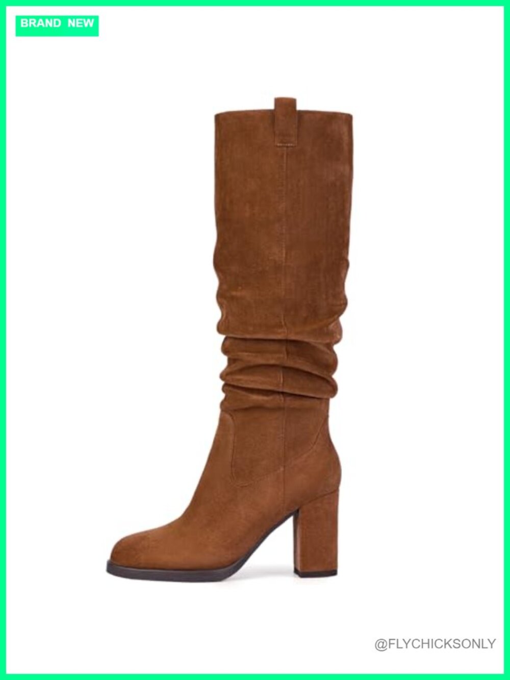 Faux Suede Knee High Boots Chunky Block Heel Side Zip Slouch Tall Boots